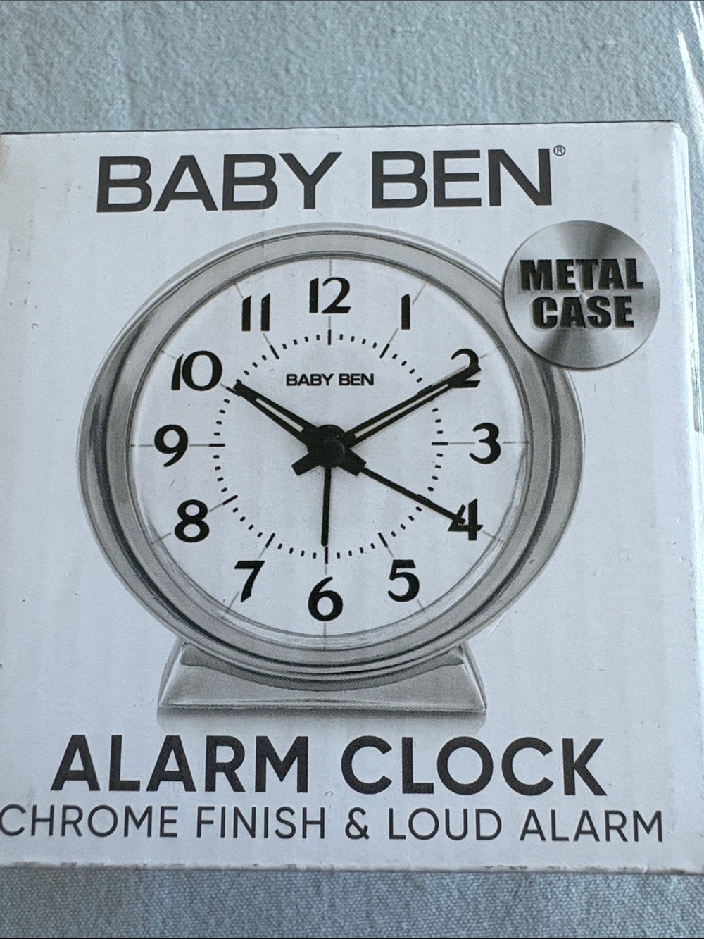 Baby Ben Chrome Finish Alarm Clock - White Dial, Silver Case